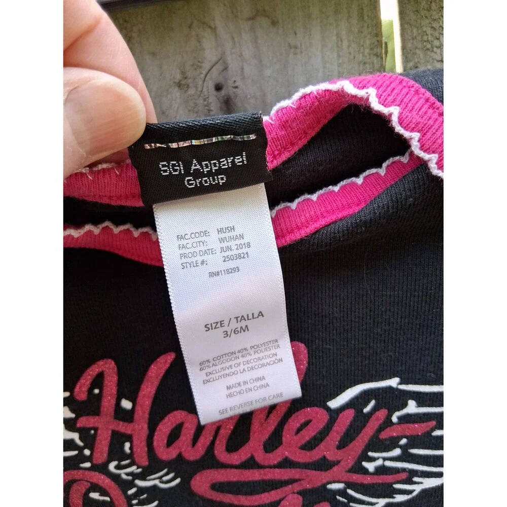 122 Harley Davidson One Piece Romper Infant 3/6M Baby Girl Black & Pink Sparkles